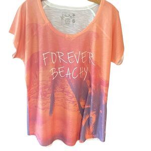 Sun Bay Sz L Sunset Orange Yellow Forever Beachy Relaxed Fit Vacation T-Shirt